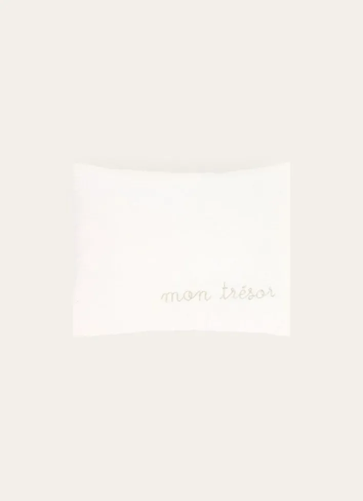 COUSSIN EN GAZE DE COTON BRODERIE FIL DORÉ BLANC