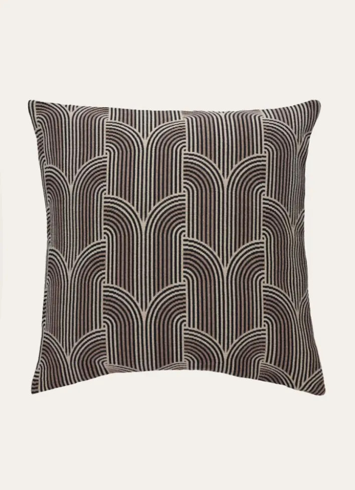 COUSSIN JACQUARD EN VELOURS CHENILLE NATUREL/NOIR