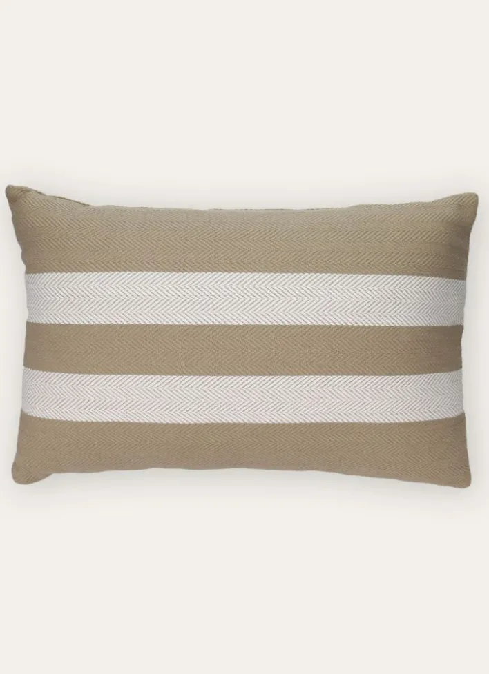 COUSSIN À RAYURES TISSAGE CHEVRON BEIGE
