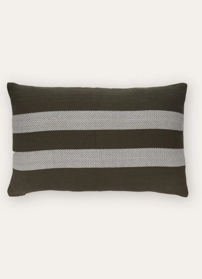 COUSSIN À RAYURES TISSAGE CHEVRON VERT KAKI