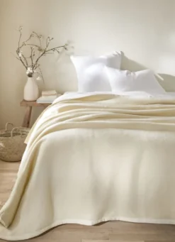COUVERTURE EN PURE LAINE VIERGE DOUBLE FACE ÉCRU