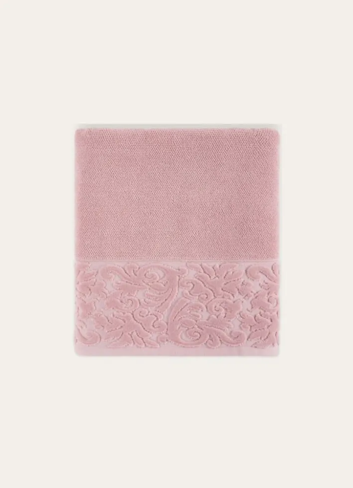 DRAP DE BAIN EN COTON LITEAU CISELÉ ROSE