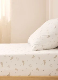 DRAP HOUSSE BÉBÉ EN JERSEY DE COTON IMPRIMÉ LAPIN BLANC