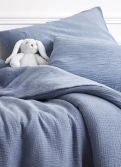 DRAP HOUSSE ENFANT EN GAZE DE COTON BLEU