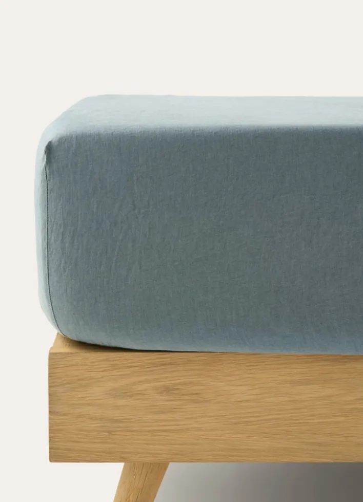 DRAP HOUSSE EN LIN LAVÉ UNI 165GR BLEU ZINC