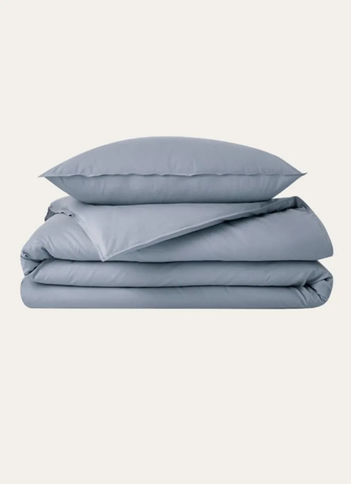 DRAP HOUSSE UNI EN COTON LAVÉ BIO BLEU