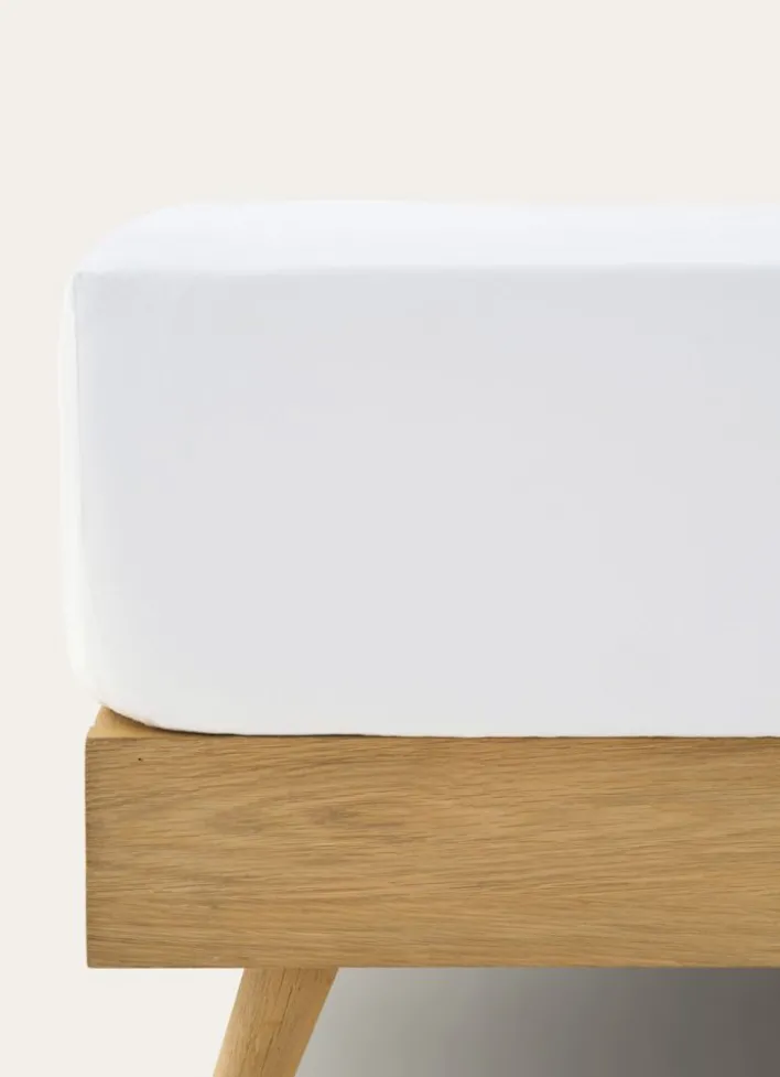 DRAP HOUSSE UNI EN PERCALE DE COTON BLANC