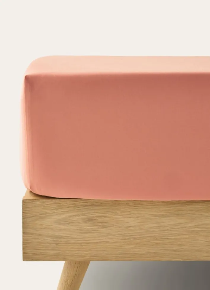 DRAP HOUSSE UNI EN PERCALE DE COTON CORAIL