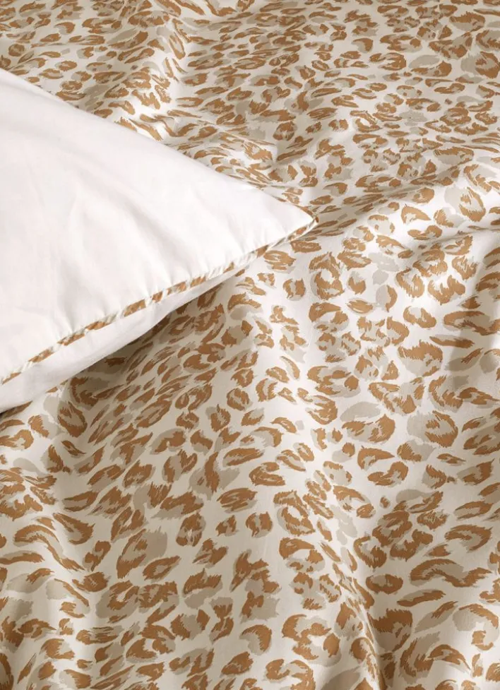 DRAP PLAT EN PERCALE DE COTON AMIR MOTIF LÉOPARD NATUREL
