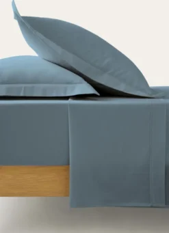 DRAP PLAT UNI EN COTON BLEU