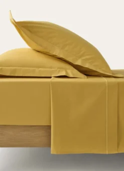 DRAP PLAT UNI EN PERCALE DE COTON MOUTARDE