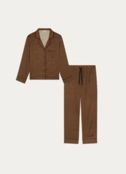 ENSEMBLE PYJAMA EN SATIN IMPRIMÉ GÉOMÉTRIQUE MARRON