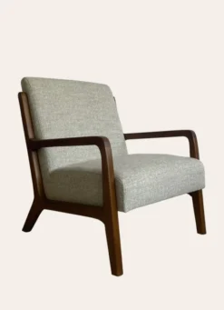 FAUTEUIL EN BOIS AVEC ASSISE EN TISSU CHEVRON ÉCRU/GRIS TAUPE