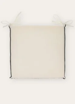 GALETTE DE CHAISE DÉHOUSSABLE COTON/LIN LAIT/NOIR