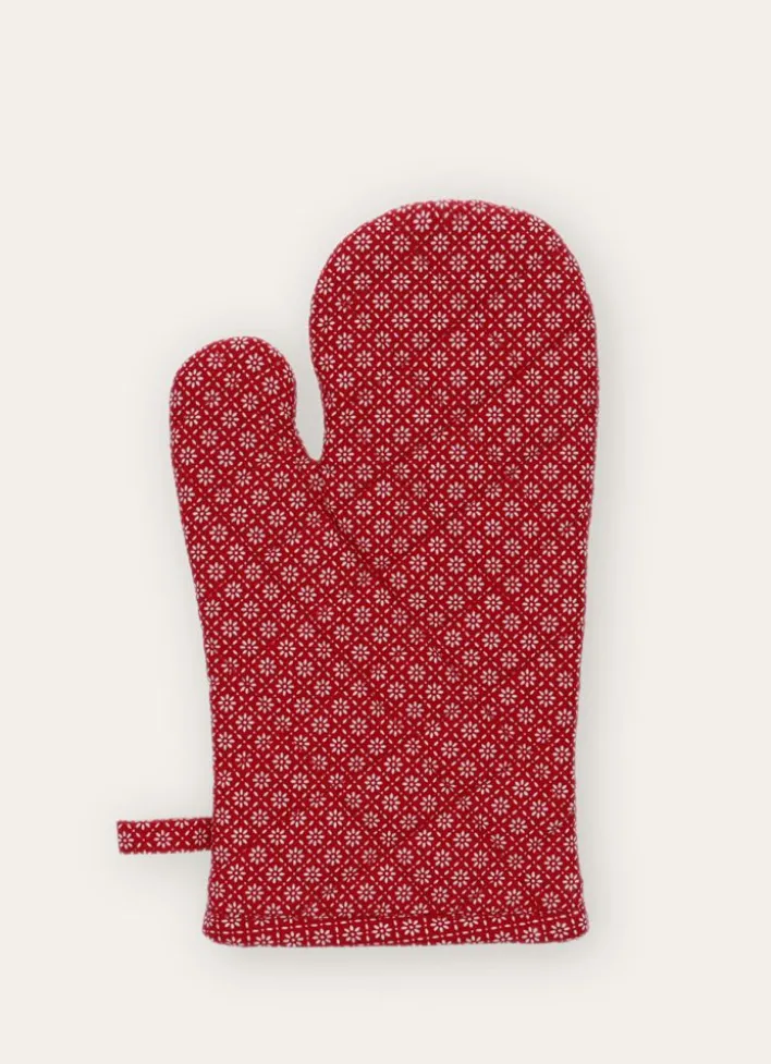 GANT DE CUISINE EN COTON IMPRIMÉ ROUGE/BLANC