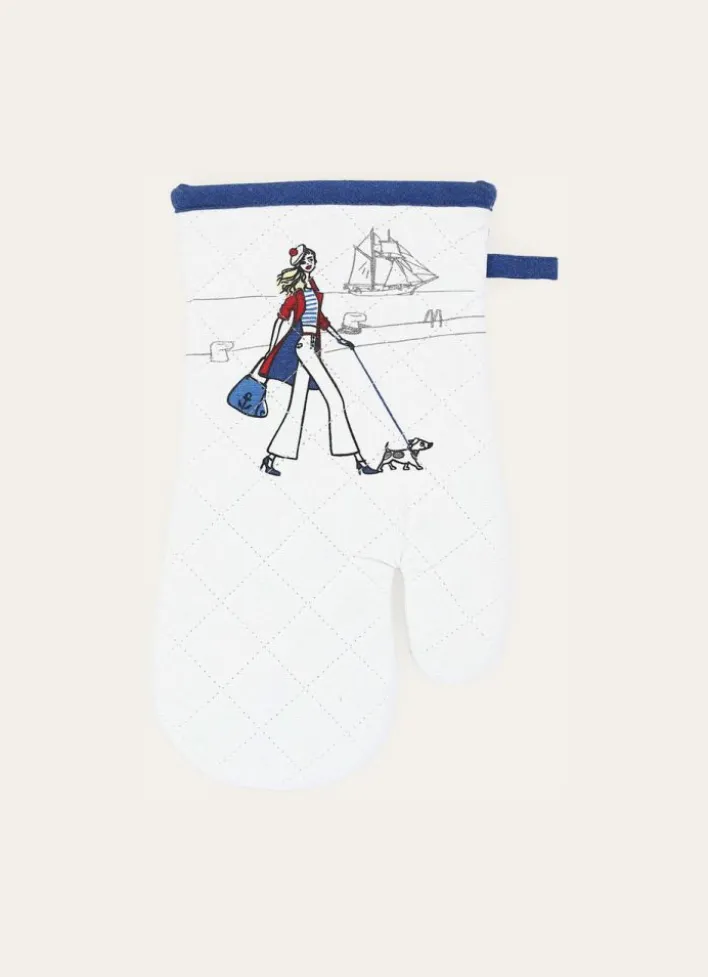 GANT DE CUISINE EN COTON MATELOT BLANC/BLEU