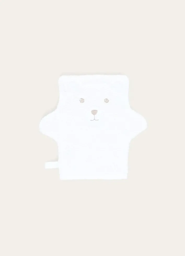 GANT EN COTON ÉPONGE TÊTE D'OURS AVEC OREILLES BLANC