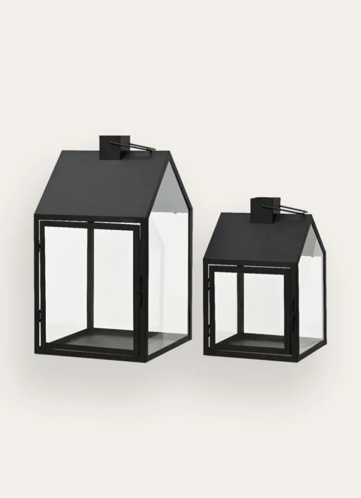 GRANDE LANTERNE MAISON EN VERRE ET MÉTAL TRANSPARENT/NOIR