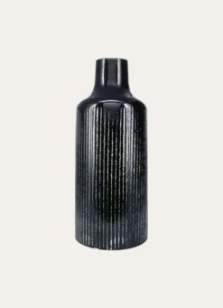 GRAND VASE ÉMAILLÉ AVEC LIGNES VERT FONCÉ