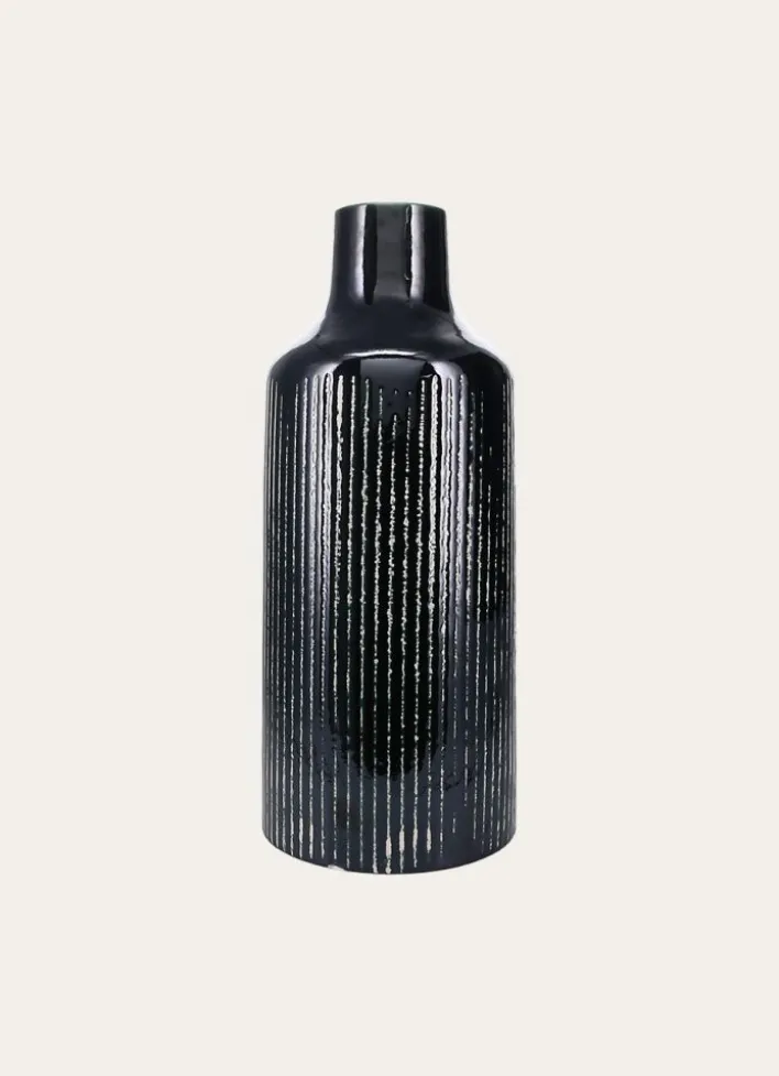 GRAND VASE ÉMAILLÉ AVEC LIGNES VERT FONCÉ