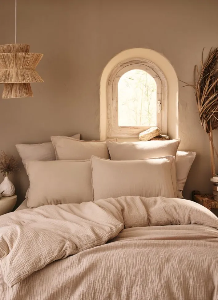 HOUSSE DE COUETTE DOUBLE GAZE DE COTON SABLE