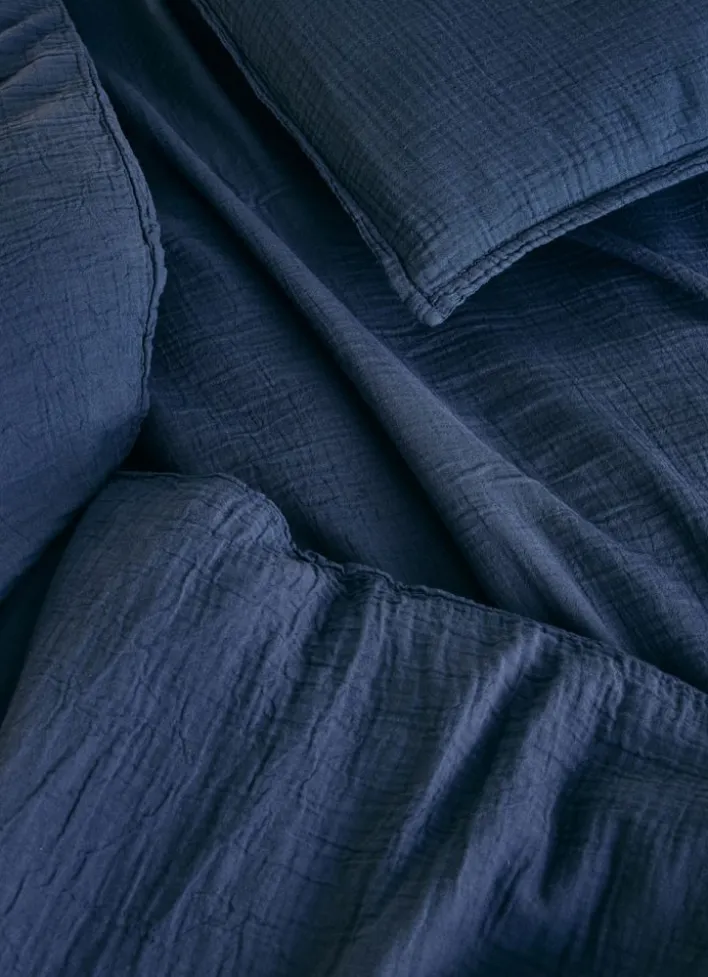 HOUSSE DE COUETTE DOUBLE GAZE DE COTON INDIGO