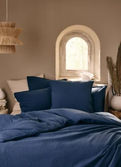 HOUSSE DE COUETTE DOUBLE GAZE DE COTON INDIGO