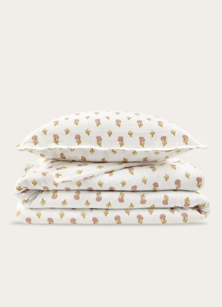 HOUSSE DE COUETTE EN DOUBLE GAZE DE COTON IMPRIMÉE ECRU