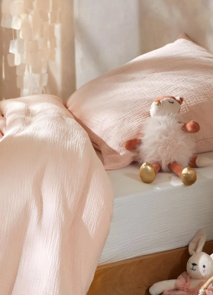 HOUSSE DE COUETTE ENFANT EN GAZE DE COTON ROSE