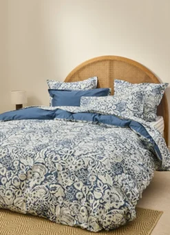 HOUSSE DE COUETTE EN PERCALE DE COTON IMPRIMÉE BLEU