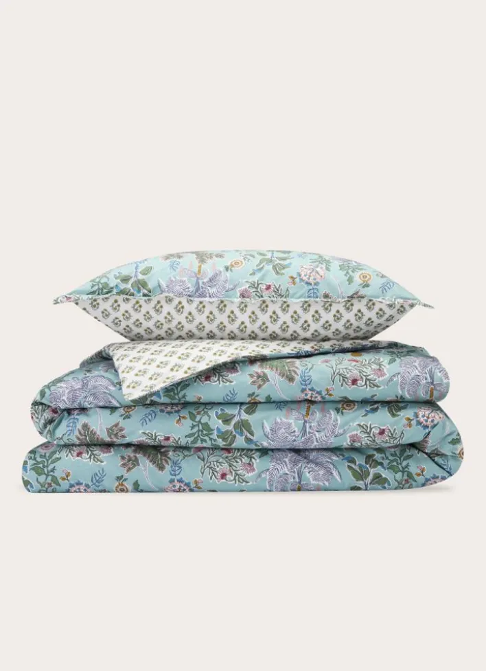 HOUSSE DE COUETTE EN PERCALE GRANADA BLEU GRIS