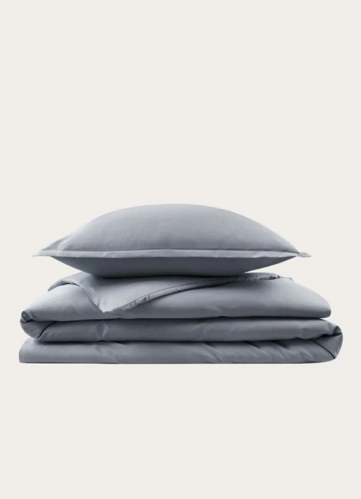 HOUSSE DE COUETTE EN SATIN DE COTON PEIGNÉ UNI ARDOISE