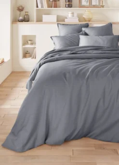 HOUSSE DE COUETTE EN SATIN DE COTON PEIGNÉ UNI ARDOISE