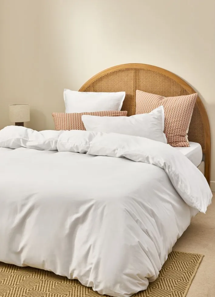 HOUSSE DE COUETTE EN SATIN DE COTON PEIGNÉ UNI BLANC
