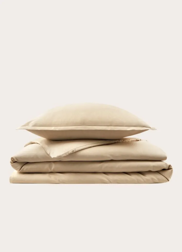 HOUSSE DE COUETTE EN SATIN DE COTON PEIGNÉ UNI MORDORE