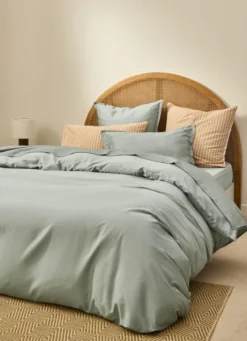 HOUSSE DE COUETTE EN SATIN DE COTON PEIGNÉ UNI VERT DE GRIS