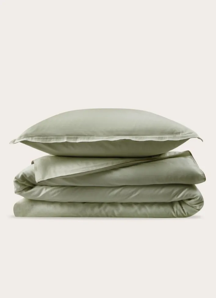HOUSSE DE COUETTE EN SATIN DE COTON LAVÉ SAUGE