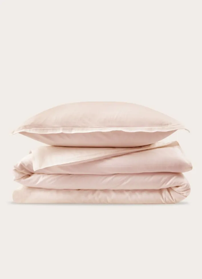 HOUSSE DE COUETTE EN SATIN DE COTON LAVÉ ROSE PALE
