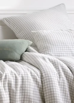 HOUSSE DE COUETTE GAZE DE COTON IMPRIMÉ CARREAUX ECRU