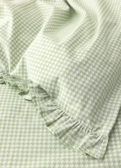HOUSSE DE COUETTE IMPRIMÉ PIED-DE-POULE À VOLANTS VERT CLAIR