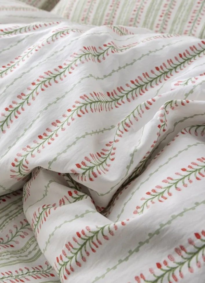 HOUSSE DE COUETTE JACQUARD IMPRIMÉ FEUILLAGES VERT CLAIR