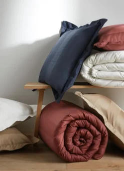 HOUSSE DE COUETTE RAYÉE EN SATIN DE COTON IVOIRE