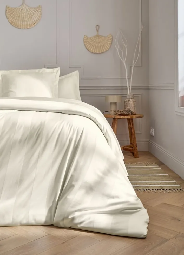 HOUSSE DE COUETTE RAYÉE EN SATIN DE COTON IVOIRE
