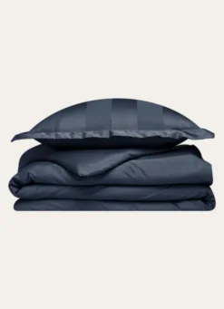 HOUSSE DE COUETTE RAYÉE EN SATIN DE COTON MARINE