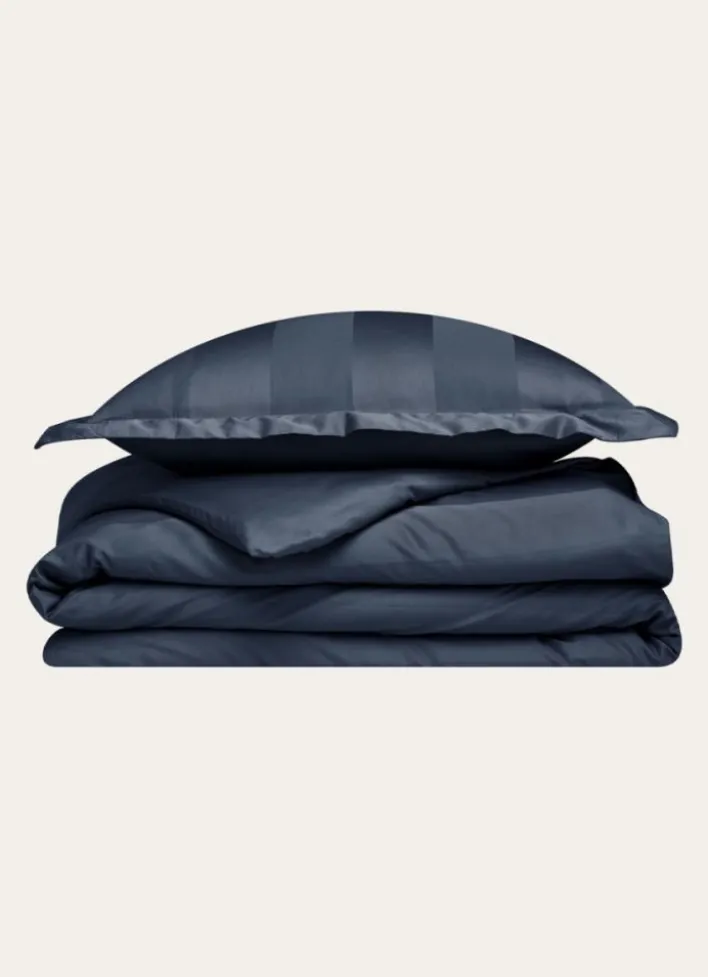 HOUSSE DE COUETTE RAYÉE EN SATIN DE COTON MARINE