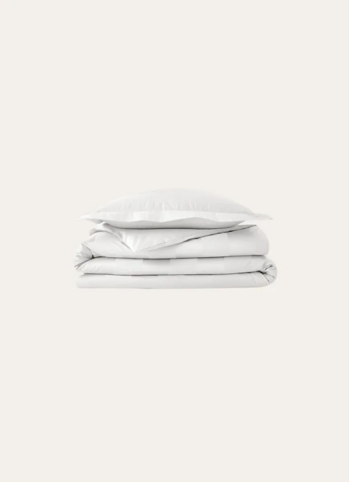 HOUSSE DE COUETTE RAYÉE EN SATIN DE COTON BLANC