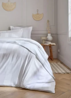 HOUSSE DE COUETTE RAYÉE EN SATIN DE COTON BLANC