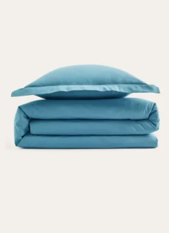 HOUSSE DE COUETTE UNIE EN COTON BLEU PAON