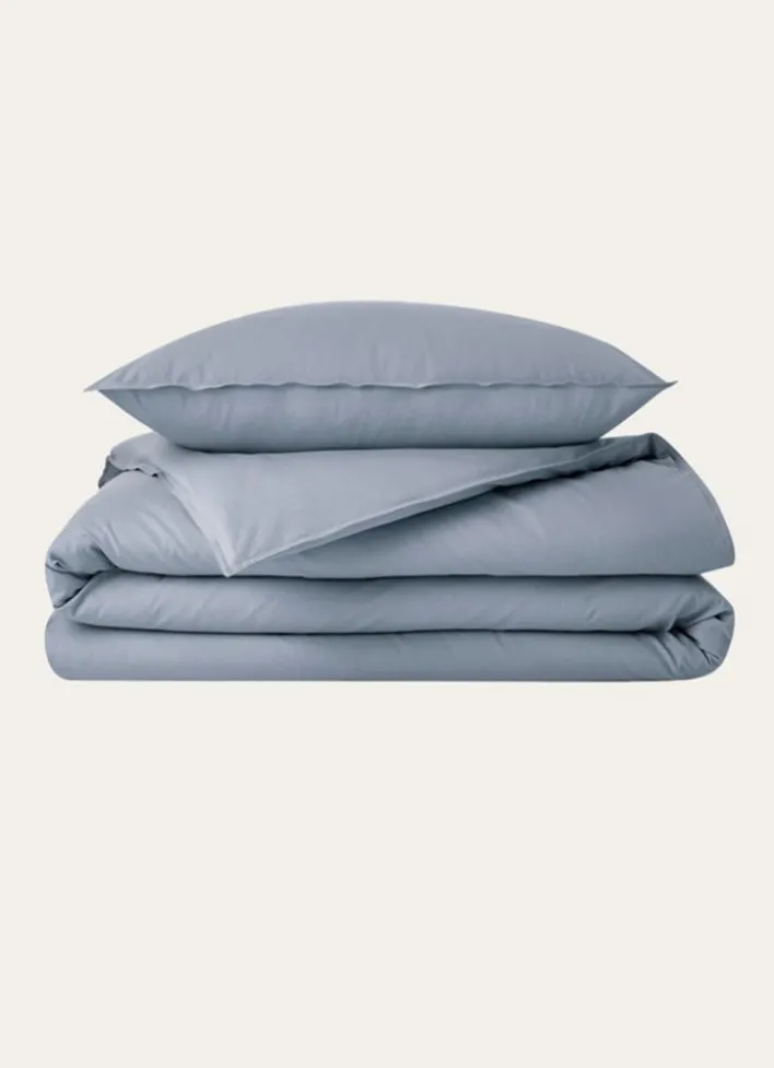 HOUSSE DE COUETTE UNIE EN COTON LAVÉ BIO BLEU