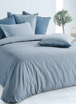 HOUSSE DE COUETTE UNIE EN COTON LAVÉ BIO BLEU